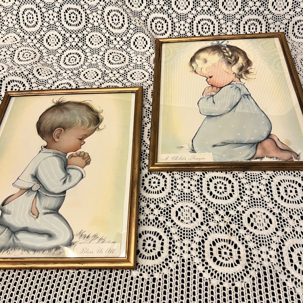 Vintage Framed Prints Praying Children | Charlot Byj | Cottage Nursery